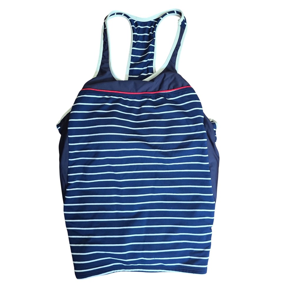 Nautica Womens Navy Blue White Striped Racerback Tankini Swim Top Padded Small